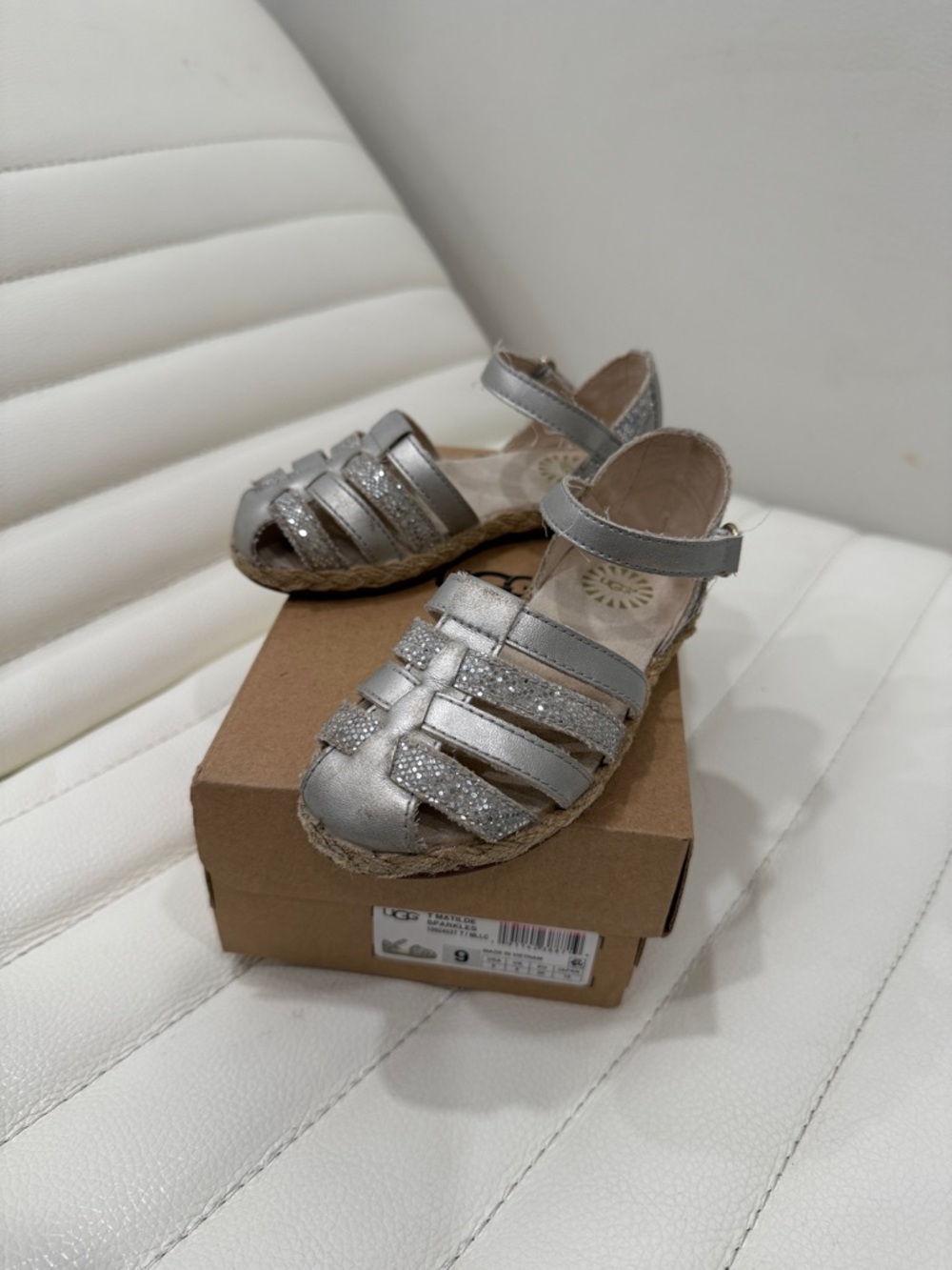 UGG Silver Sparkle Sandals with Velcro Strap